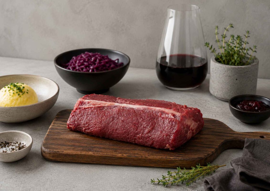 Zutaten für klassischen Rehrücken mit Knochen mit Rotkohl und Kartoffelknödeln