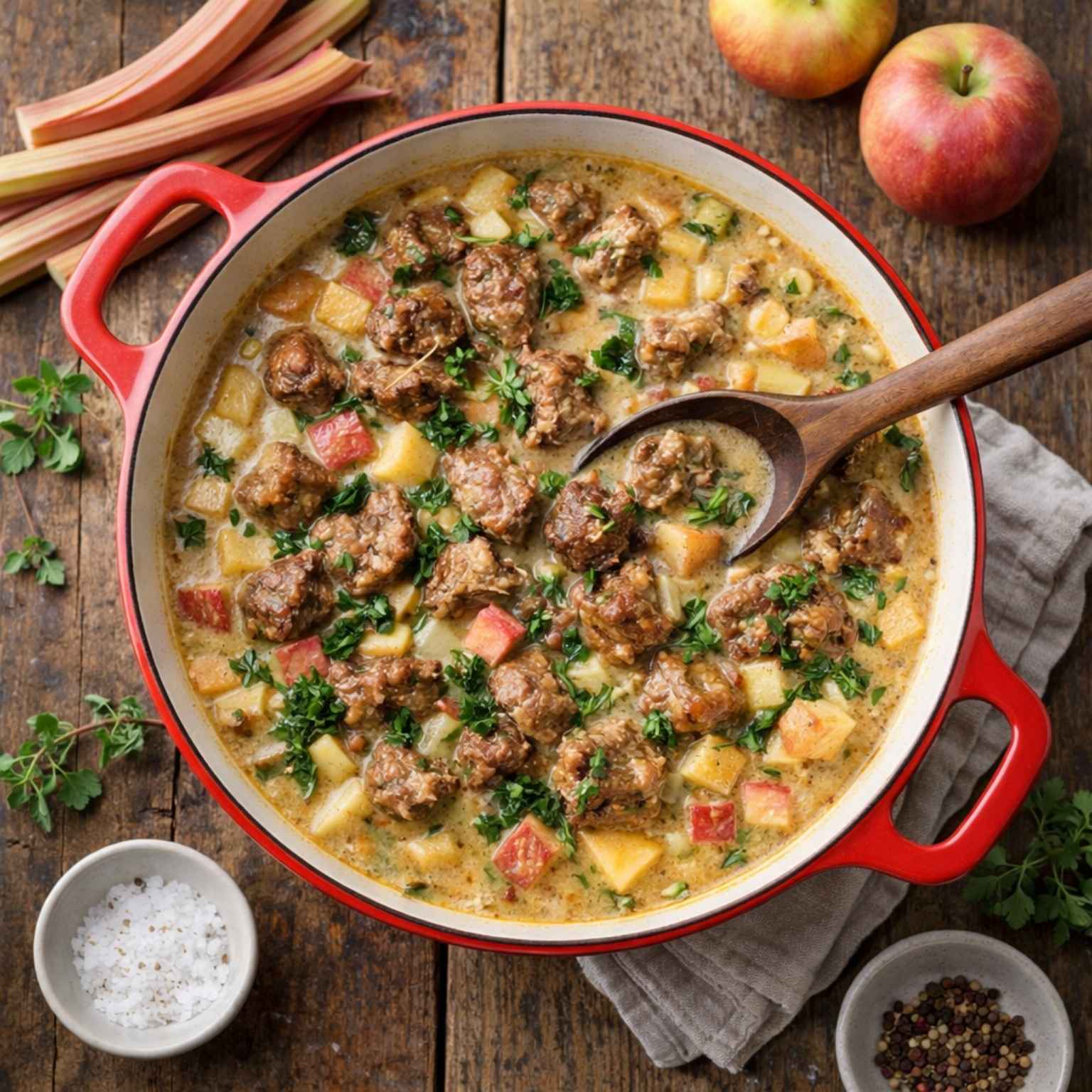 Rezept Wildgulasch mit Rhabarber und Apfel für 4 Personen