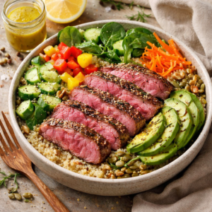 Rezept Proteinbowl mit Reh oder Hirsch Innenfilet von WildJaeger
