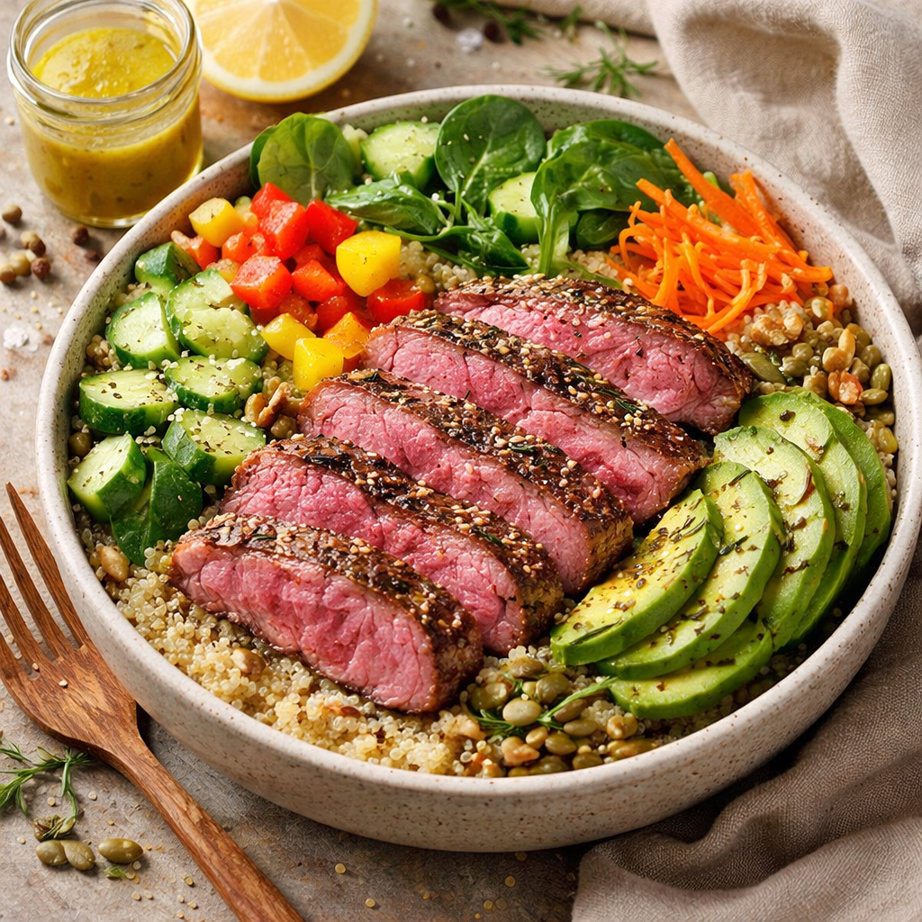 Rezept Proteinbowl mit Reh oder Hirsch Innenfilet von WildJaeger
