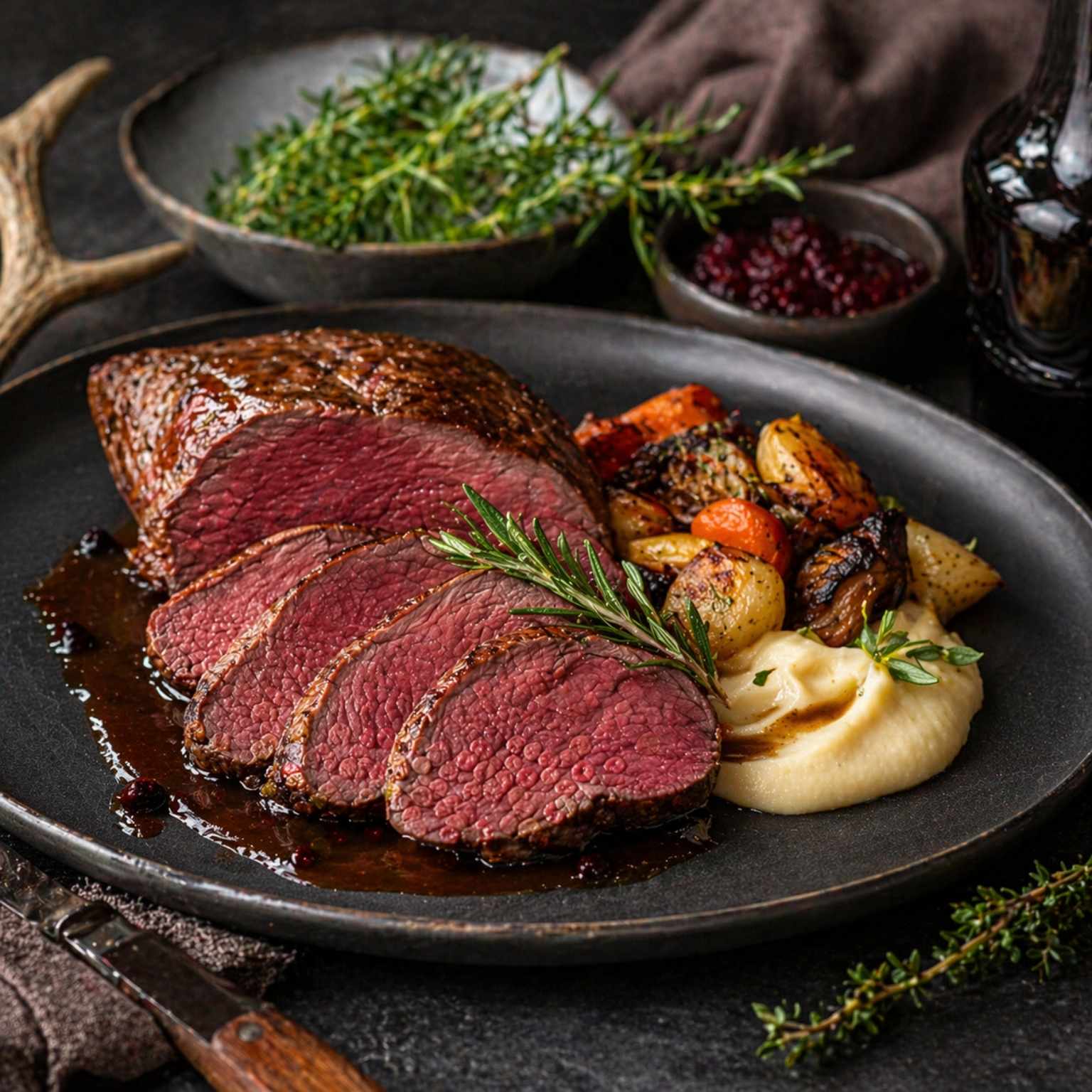 Rezeptfoto Rehkeule angerichtet, für Genießer